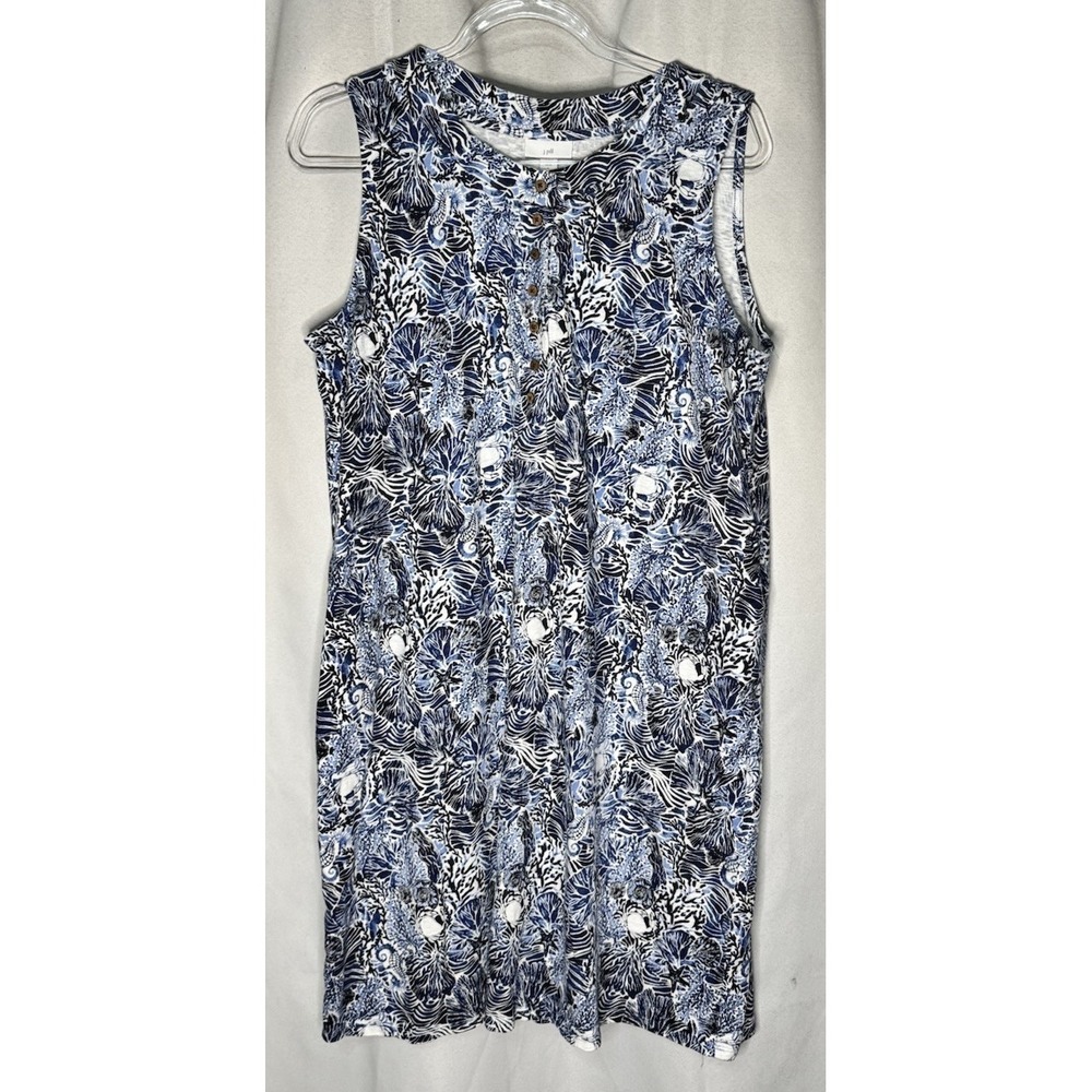 J.Jill Womens Sleeveless Sea Life Print Dress SZ Large Cotton Modal Blend Blue